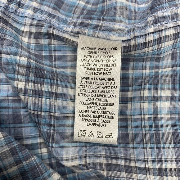 Calvin Klein Men's Blue White Plaid 100% Cotton Long Sleeve Button Up Shirt - Picture 8 of 10